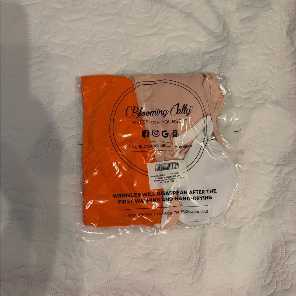 Blooming Jelly - Pink & White Tie-Front Bikini Top with Orange High-Waist Bottom - Picture 8 of 8